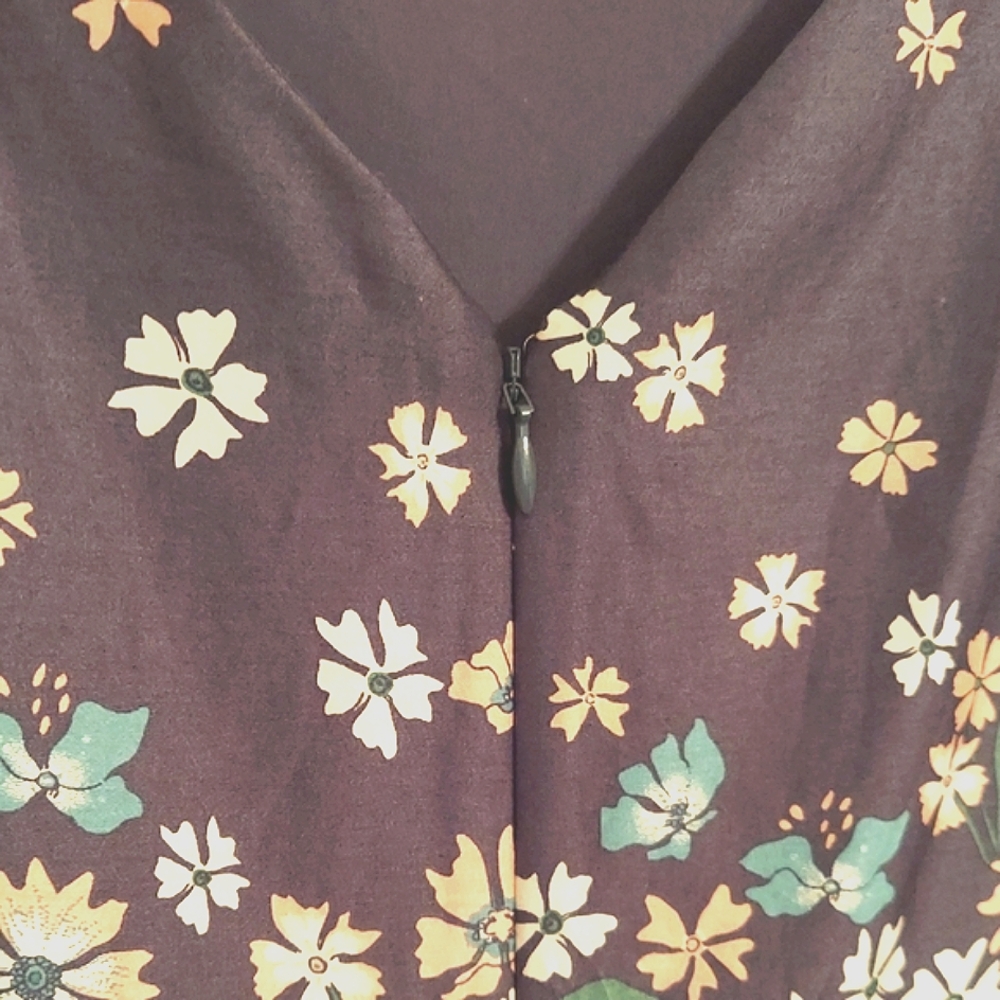 LOFT Dress Sleeveles Floral on Gray, Size 16, Back Zip, Fully‎ Lined, Cotton - Picture 7 of 11